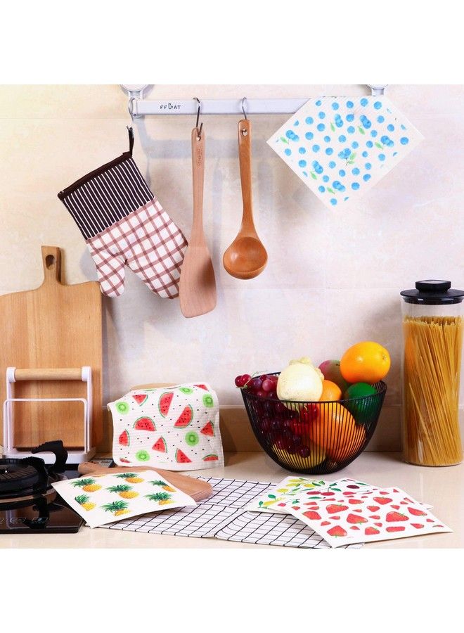 Mixed Fruit Swedish Kitchen Dishcloths Reusable Dish Towels Absorbent And Fast Dry Cleaning Cloths For Kitchen Blueberry Cherry Strawberry Lemon Pineapple Watermelon Cleaning Wipes (6 Pieces)