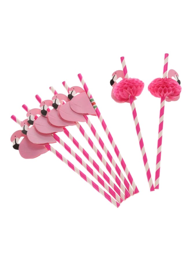 10-Piece Flamingo Paper Straws Pink/White