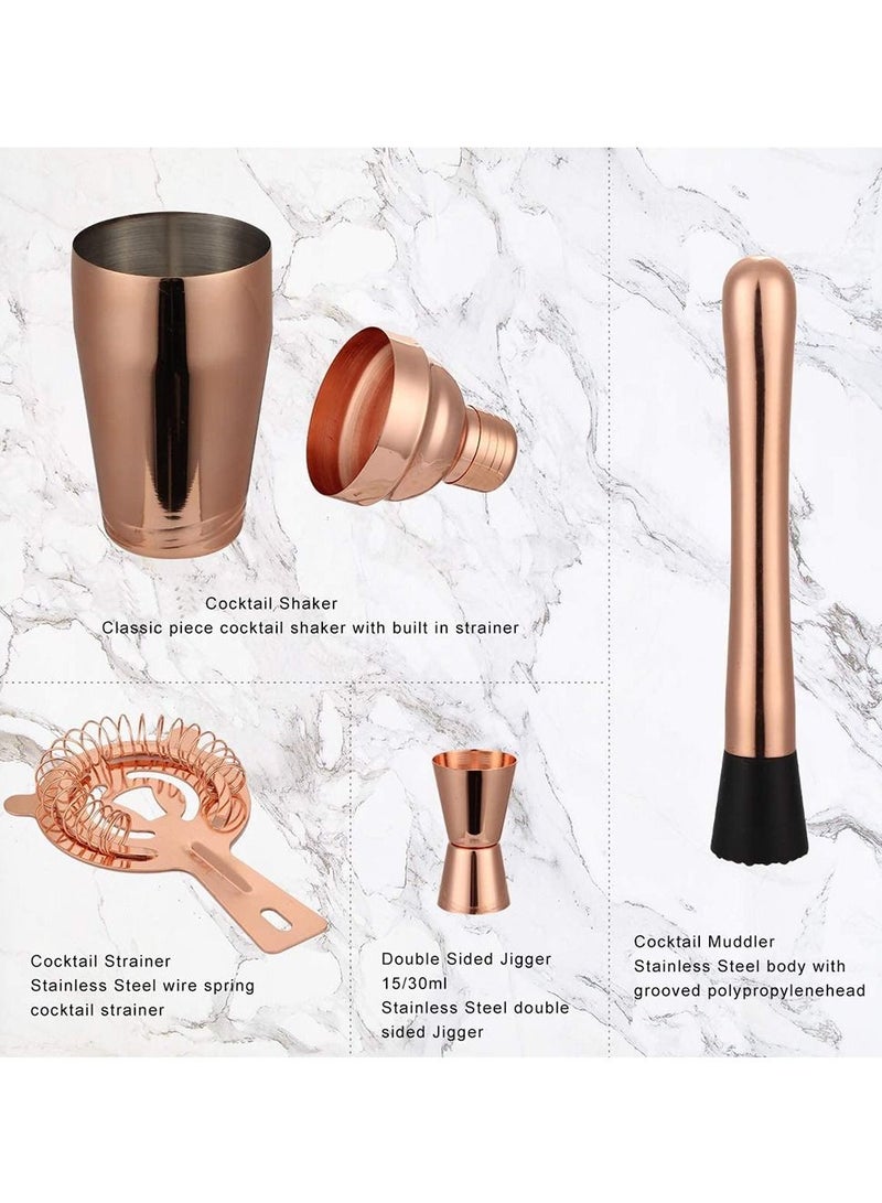 11-Piece Cocktail Shaker Set With Bamboo Organizer Rack Rose Gold