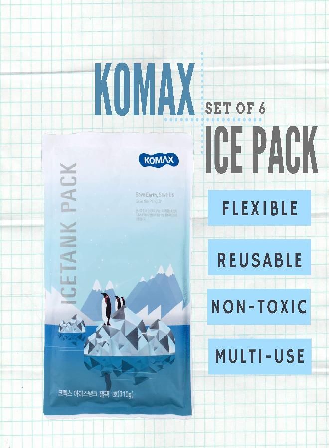 Komax Ice Packs for Lunch Bags - Durable, Slim Gel Ice Pack Set - Reusable Ice Packs for Cooler, Lunch Box & More - 8 Hour Cool Ice Pack for Lunch Box - Adults & Kids Lunch Accessories (Set of 6)