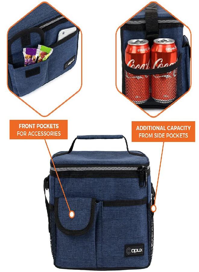 opux Insulated Lunch Box for Men Women, Leakproof Thermal Lunch Bag Cooler Work Office School, Soft Reusable Lunch Tote with Shoulder Strap, Adult Kid Lunch Pail Kit, 14 Cans, Navy Blue