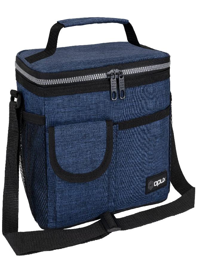 opux Insulated Lunch Box for Men Women, Leakproof Thermal Lunch Bag Cooler Work Office School, Soft Reusable Lunch Tote with Shoulder Strap, Adult Kid Lunch Pail Kit, 14 Cans, Navy Blue