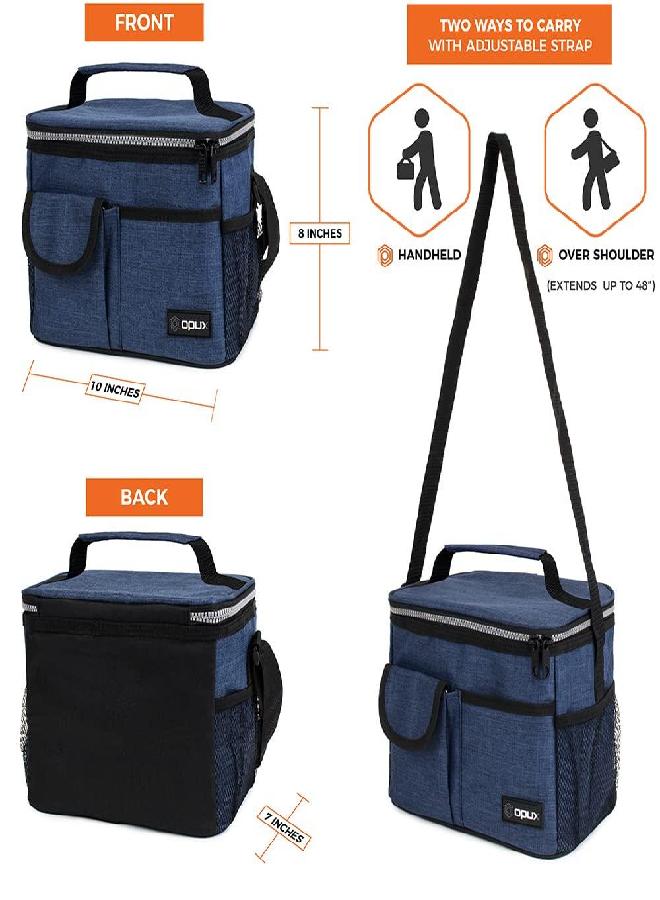 opux Insulated Lunch Box for Men Women, Leakproof Thermal Lunch Bag Cooler Work Office School, Soft Reusable Lunch Tote with Shoulder Strap, Adult Kid Lunch Pail Kit, 14 Cans, Navy Blue