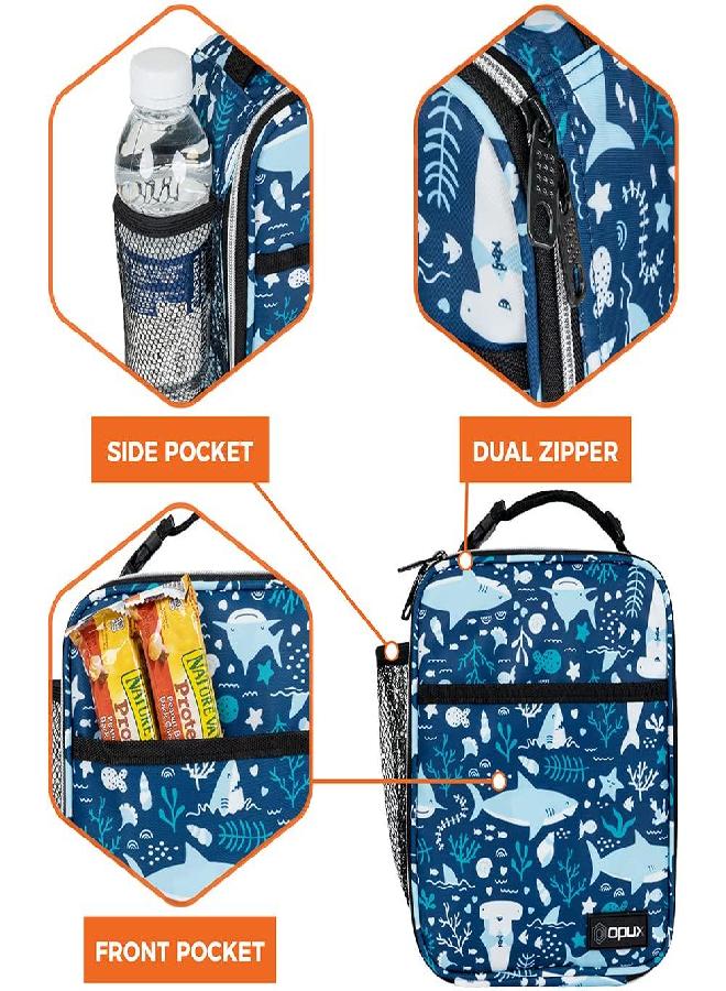 opux Premium Insulated Lunch Box | Soft Leakproof School Lunch Bag | Thermal Reusable Work Lunch Pail Cooler for Adult Men, Women, Office Fits 6 Cans (Blue Shark)