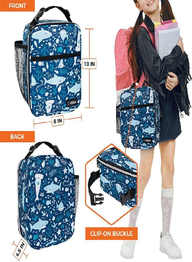 opux Premium Insulated Lunch Box | Soft Leakproof School Lunch Bag | Thermal Reusable Work Lunch Pail Cooler for Adult Men, Women, Office Fits 6 Cans (Blue Shark)
