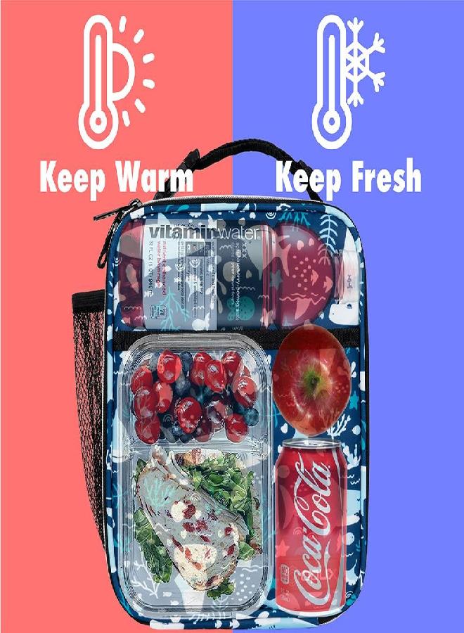 opux Premium Insulated Lunch Box | Soft Leakproof School Lunch Bag | Thermal Reusable Work Lunch Pail Cooler for Adult Men, Women, Office Fits 6 Cans (Blue Shark)