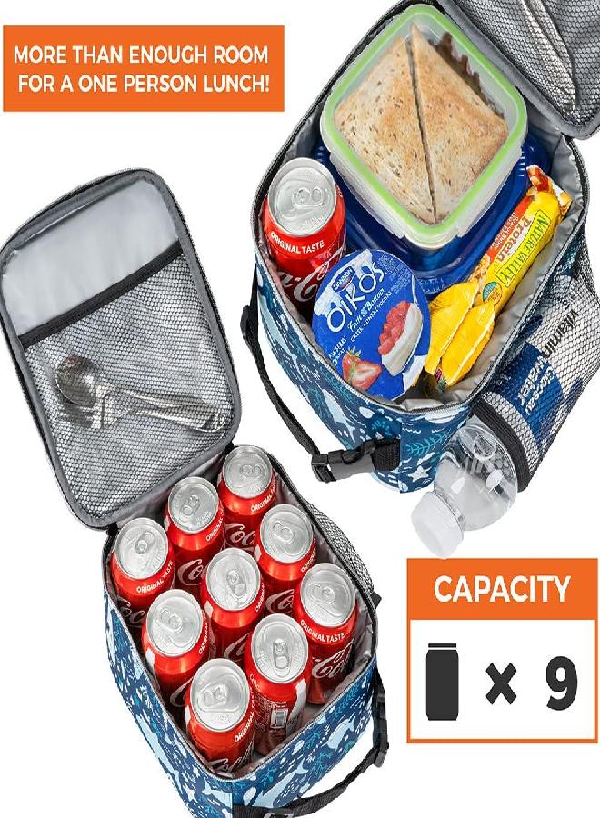 opux Premium Insulated Lunch Box | Soft Leakproof School Lunch Bag | Thermal Reusable Work Lunch Pail Cooler for Adult Men, Women, Office Fits 6 Cans (Blue Shark)
