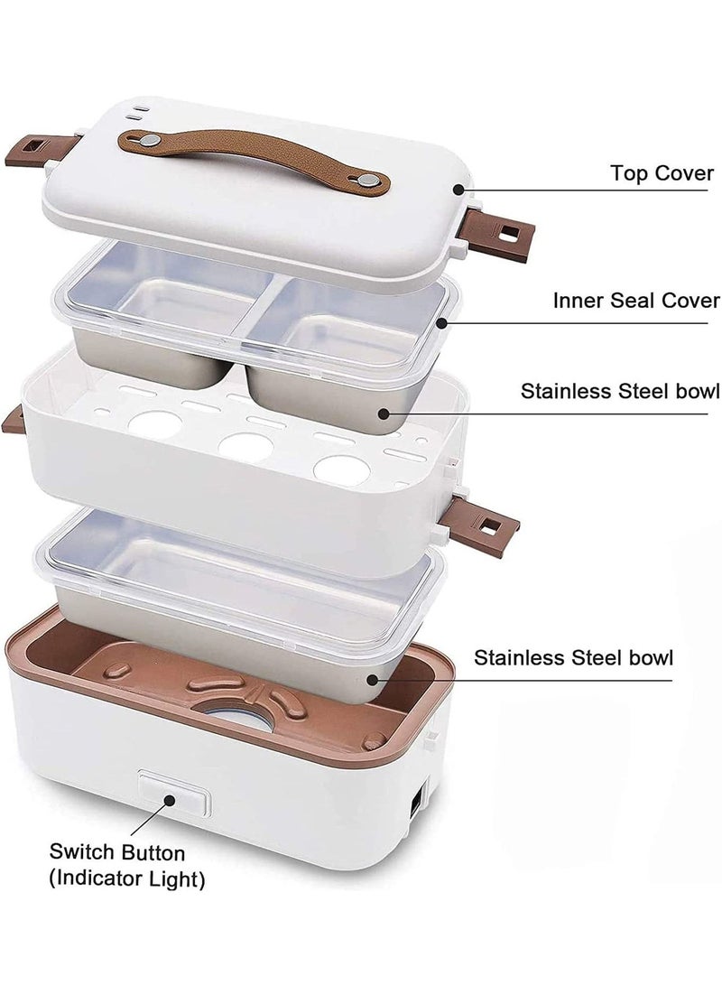 Lunch Box 800Ml 2 Tier Portable Electric Food Warmer Mini Removable 304 Stainless Steel 220V White