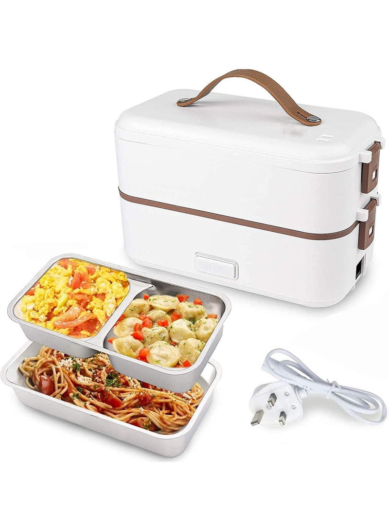 Lunch Box 800Ml 2 Tier Portable Electric Food Warmer Mini Removable 304 Stainless Steel 220V White