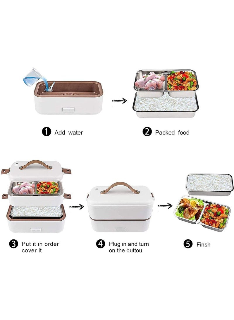 Lunch Box 800Ml 2 Tier Portable Electric Food Warmer Mini Removable 304 Stainless Steel 220V White