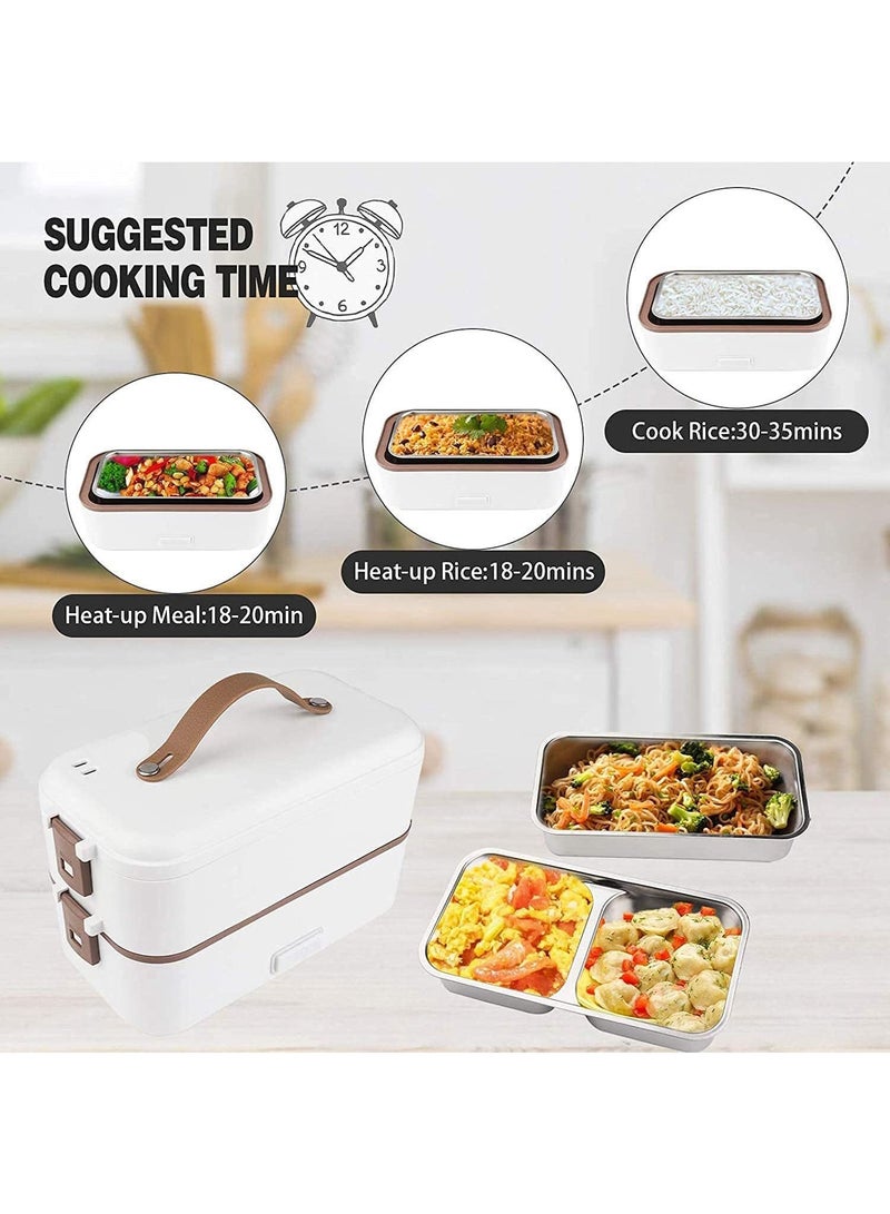 Lunch Box 800Ml 2 Tier Portable Electric Food Warmer Mini Removable 304 Stainless Steel 220V White