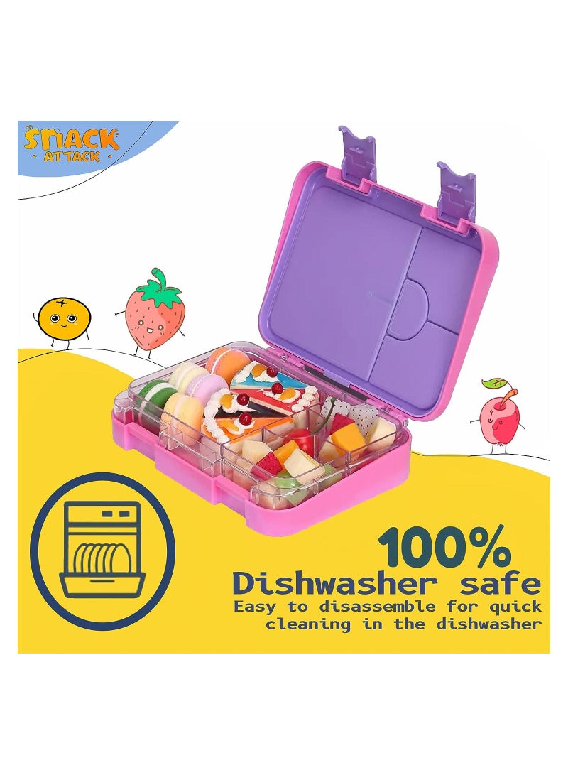 Snack Attack TM Bento Lunch Box for kids Pink Unicorn Color for Kids| 4or6 Convertible Compartments BPA FREE LEAKPROOF Dishwasher Safe Back to School Season for children Boys Girls Toddlers