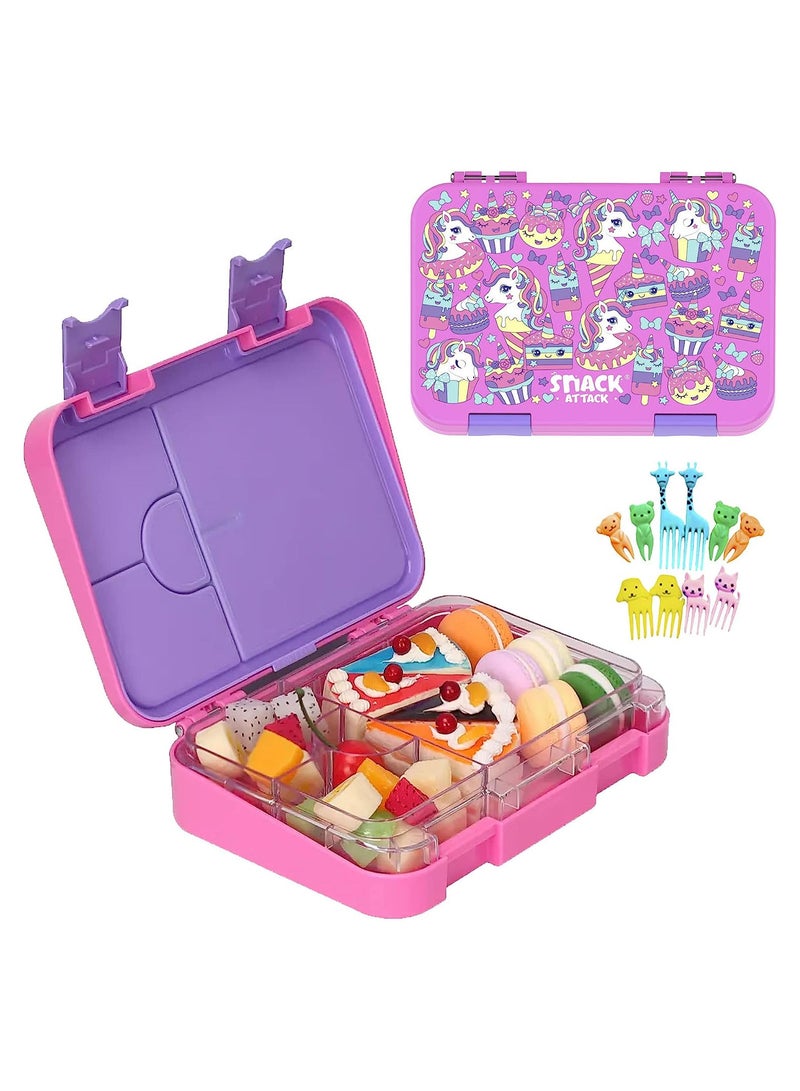 Snack Attack TM Bento Lunch Box for kids Pink Unicorn Color for Kids| 4or6 Convertible Compartments BPA FREE LEAKPROOF Dishwasher Safe Back to School Season for children Boys Girls Toddlers
