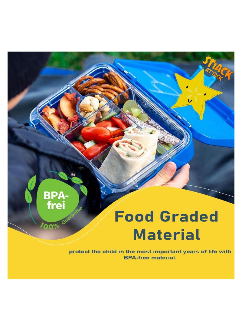 Lunch Box Bento style Blue Color for Kids|4 & 6 Convertible Compartments| BPA FREE|LEAK PROOF| Dishwasher Safe | Back to School Season |Food Graded Materials| Made of Triton|