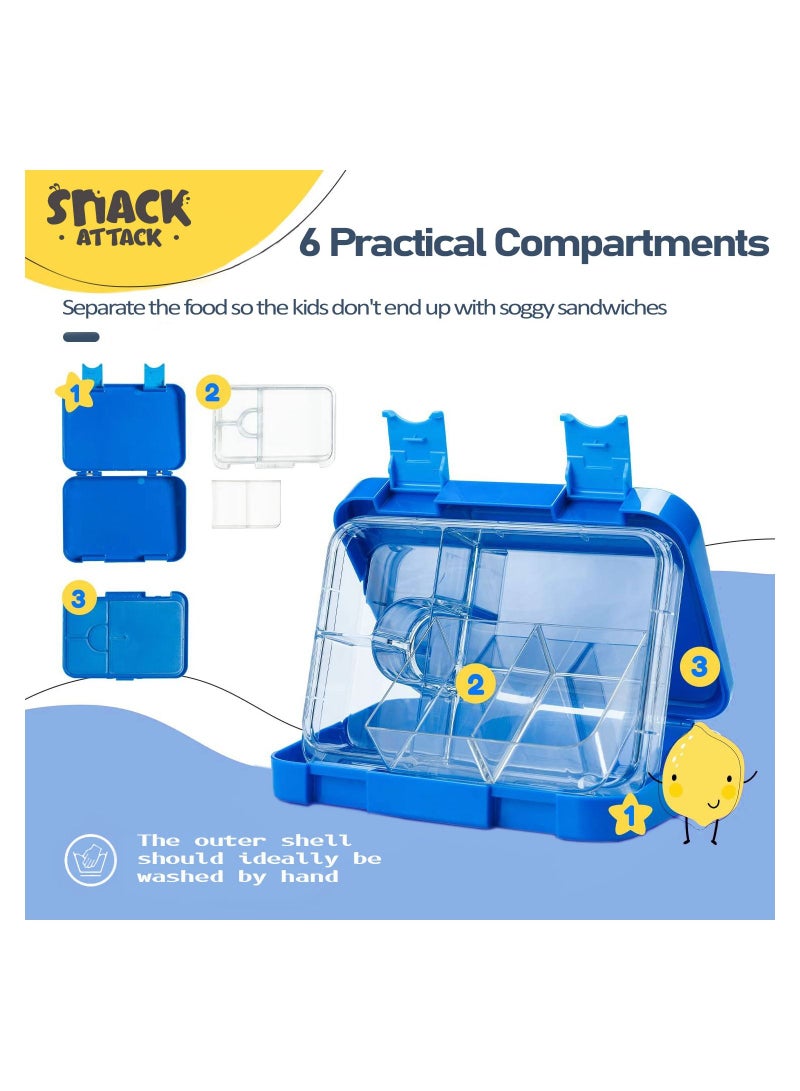 Lunch Box Bento style Blue Color for Kids|4 & 6 Convertible Compartments| BPA FREE|LEAK PROOF| Dishwasher Safe | Back to School Season |Food Graded Materials| Made of Triton|