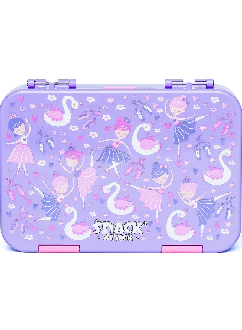 Snack Attack TM Bento Lunch Box for kids Lilac Purple Ballerina Color for Kids| 4 or 6 Convertible Compartments BPA FREE LEAKPROOF Dishwasher Safe Back to School Season for children Boys Girls Toddler