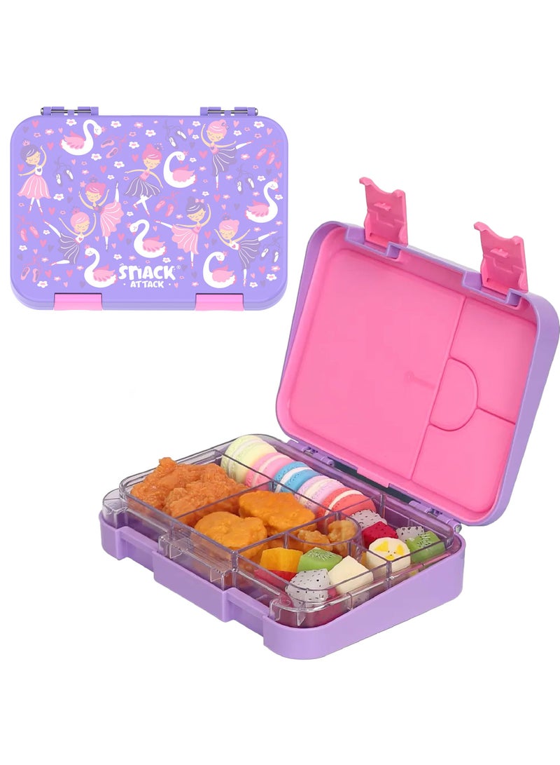 Snack Attack TM Bento Lunch Box for kids Lilac Purple Ballerina Color for Kids| 4 or 6 Convertible Compartments BPA FREE LEAKPROOF Dishwasher Safe Back to School Season for children Boys Girls Toddler