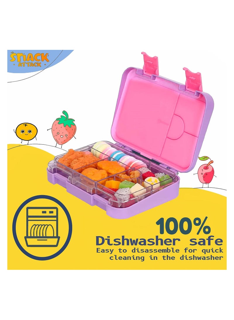 Snack Attack TM Bento Lunch Box for kids Lilac Purple Ballerina Color for Kids| 4 or 6 Convertible Compartments BPA FREE LEAKPROOF Dishwasher Safe Back to School Season for children Boys Girls Toddler