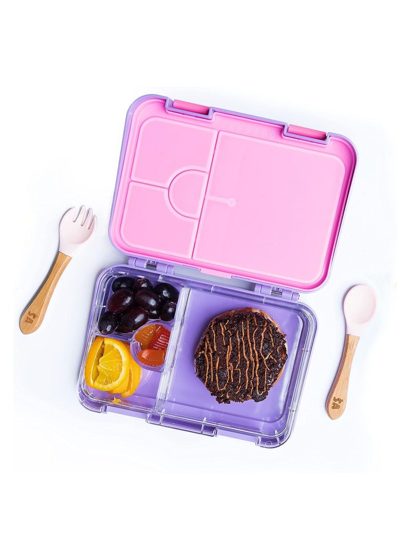 Snack Attack TM Bento Lunch Box for kids Lilac Purple Ballerina Color for Kids| 4 or 6 Convertible Compartments BPA FREE LEAKPROOF Dishwasher Safe Back to School Season for children Boys Girls Toddler