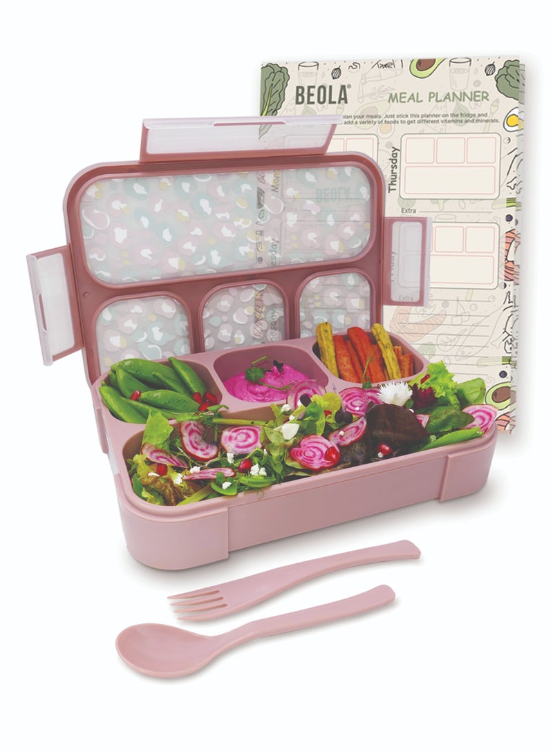 Multi Compartment Lunch Box For Kids Adults, rose ash/pattern