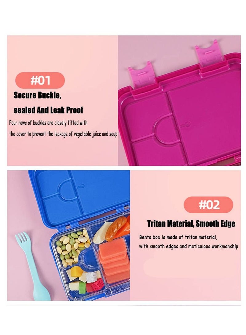 Children's Bento Lunch Box with 6 Compartments - Leak Proof Lunch Box for Boys, Girls, BPA-Free, Microwave Dishwasher Safe, Lunch Box for School (Green)