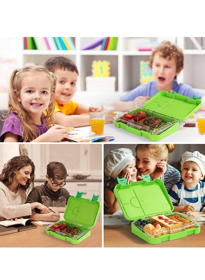 Children's Bento Lunch Box with 6 Compartments - Leak Proof Lunch Box for Boys, Girls, BPA-Free, Microwave Dishwasher Safe, Lunch Box for School (Green)
