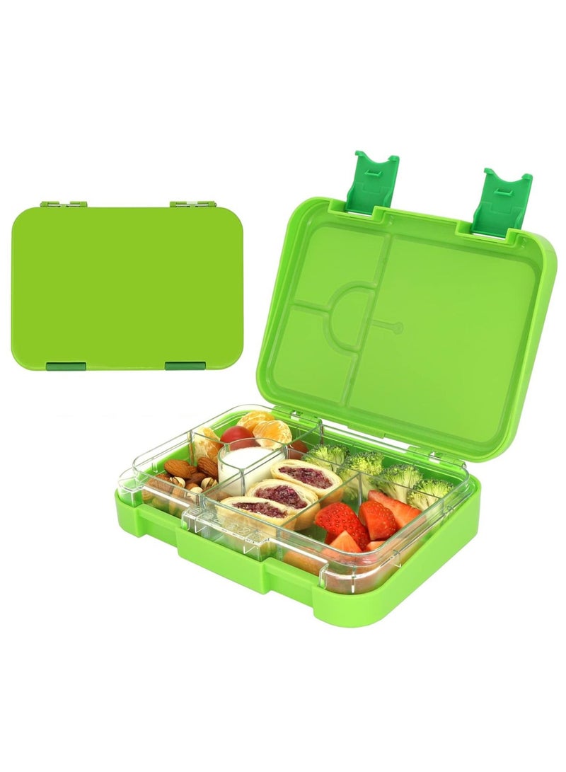 Children's Bento Lunch Box with 6 Compartments - Leak Proof Lunch Box for Boys, Girls, BPA-Free, Microwave Dishwasher Safe, Lunch Box for School (Green)