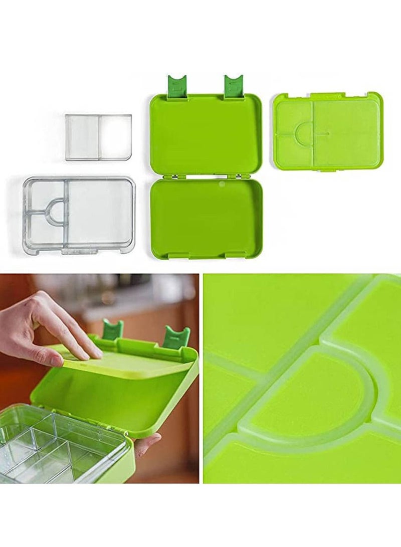 Children's Bento Lunch Box with 6 Compartments - Leak Proof Lunch Box for Boys, Girls, BPA-Free, Microwave Dishwasher Safe, Lunch Box for School (Green)