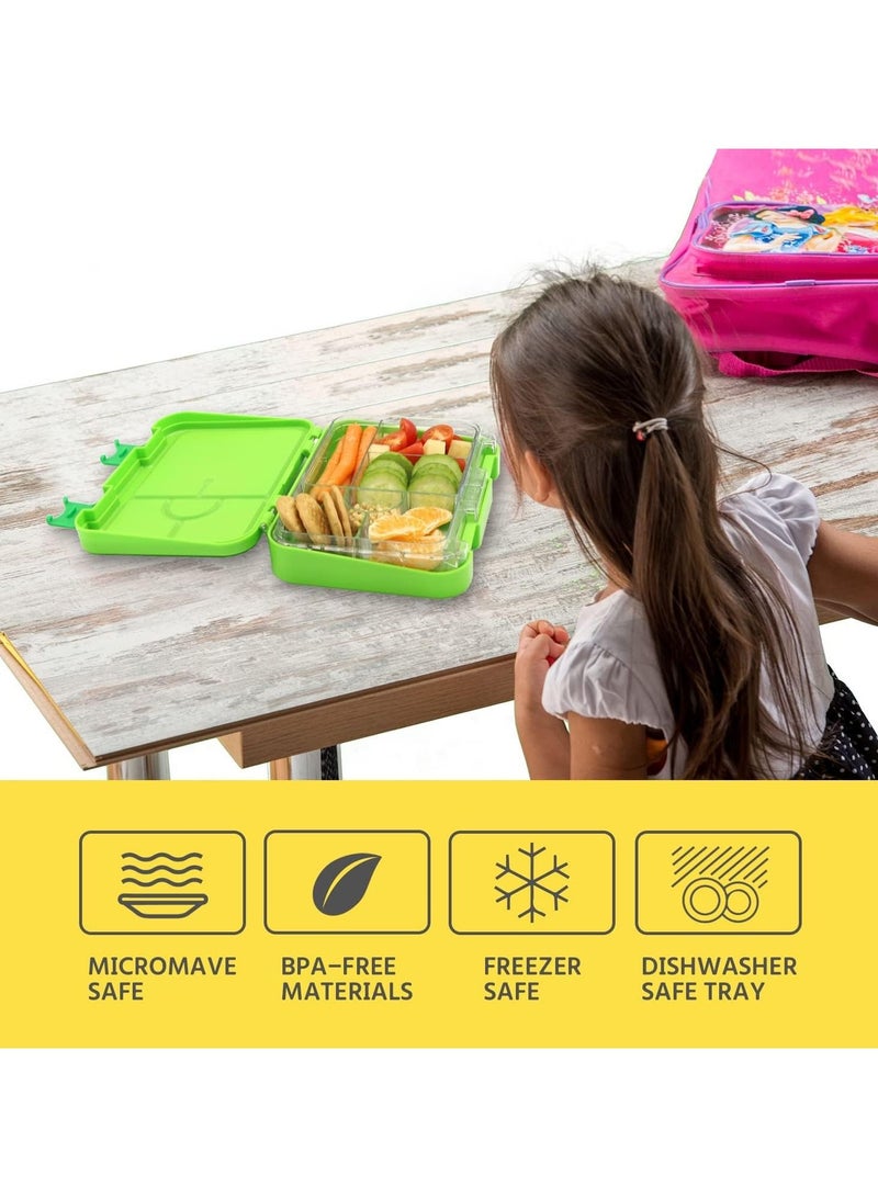 Children's Bento Lunch Box with 6 Compartments - Leak Proof Lunch Box for Boys, Girls, BPA-Free, Microwave Dishwasher Safe, Lunch Box for School (Green)