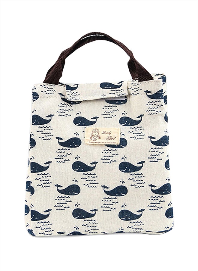 Printed Insulated Canvas Lunch Bag fabric White 23x20x16cm