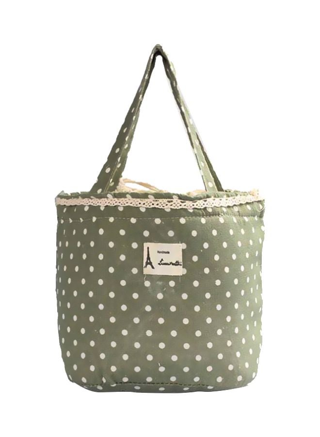 Polka Dots Insulated Lunch Bag Green/Beige 17x15x18cm