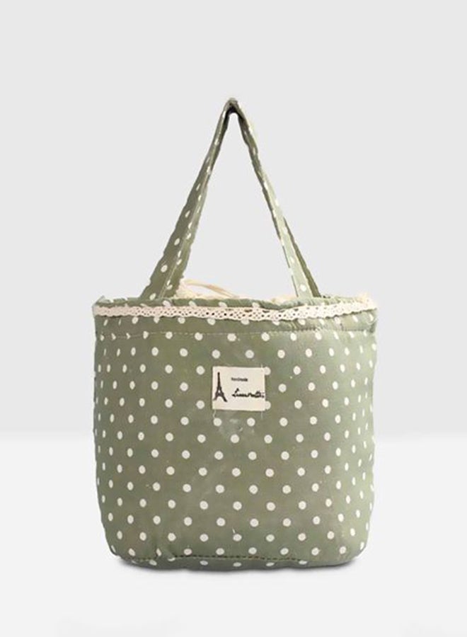 Polka Dots Insulated Lunch Bag Green/Beige 17x15x18cm