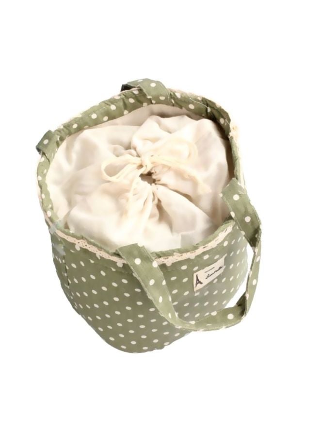 Polka Dots Insulated Lunch Bag Green/Beige 17x15x18cm