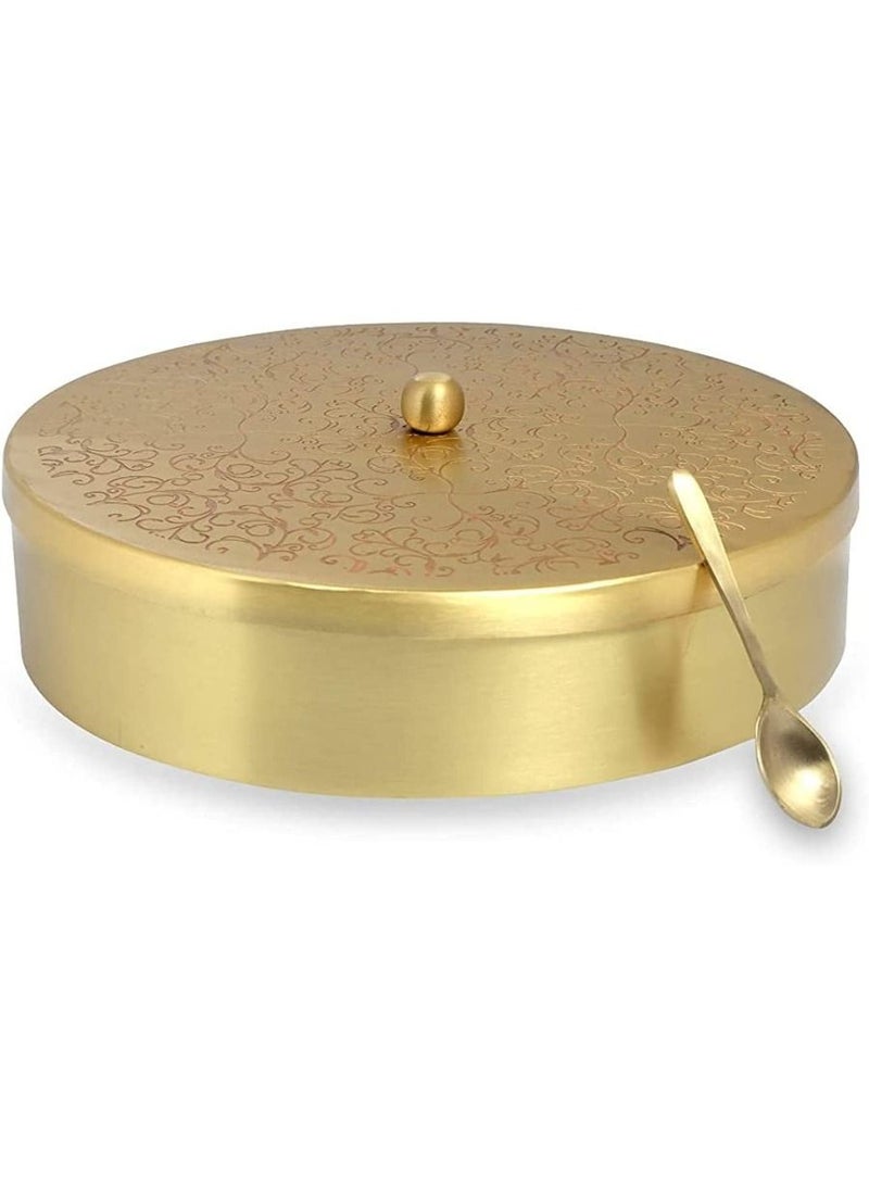 Floral Etched Handcrafted Brass Spice Box Set for Kitchen with Spoon Spice Box Brass Masala Box Masala Dani Masala Dabba Spice Container