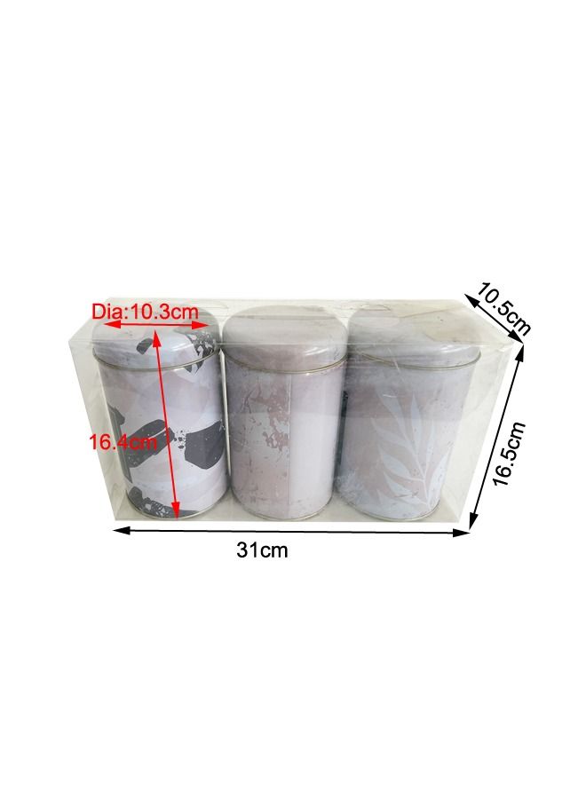 3-Pieces Home Decorative Storage Tins With Lid Metal Food Cans