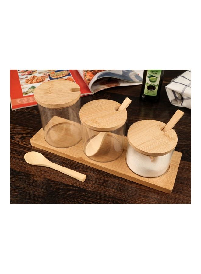 3-Piece Spice Jars With Spoon And Holder Beige 100ml