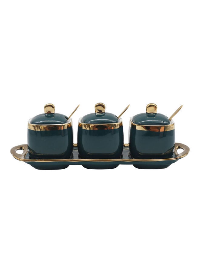 4-Piece Ceramic Spice Jar Set Gold/Green 32.7x11x10cm