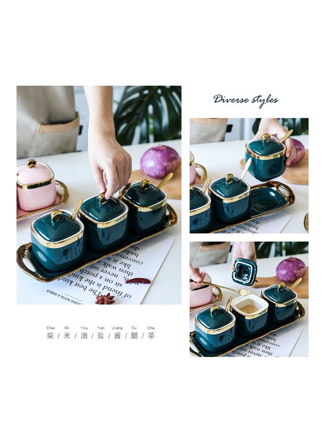 4-Piece Ceramic Spice Jar Set Gold/Green 32.7x11x10cm