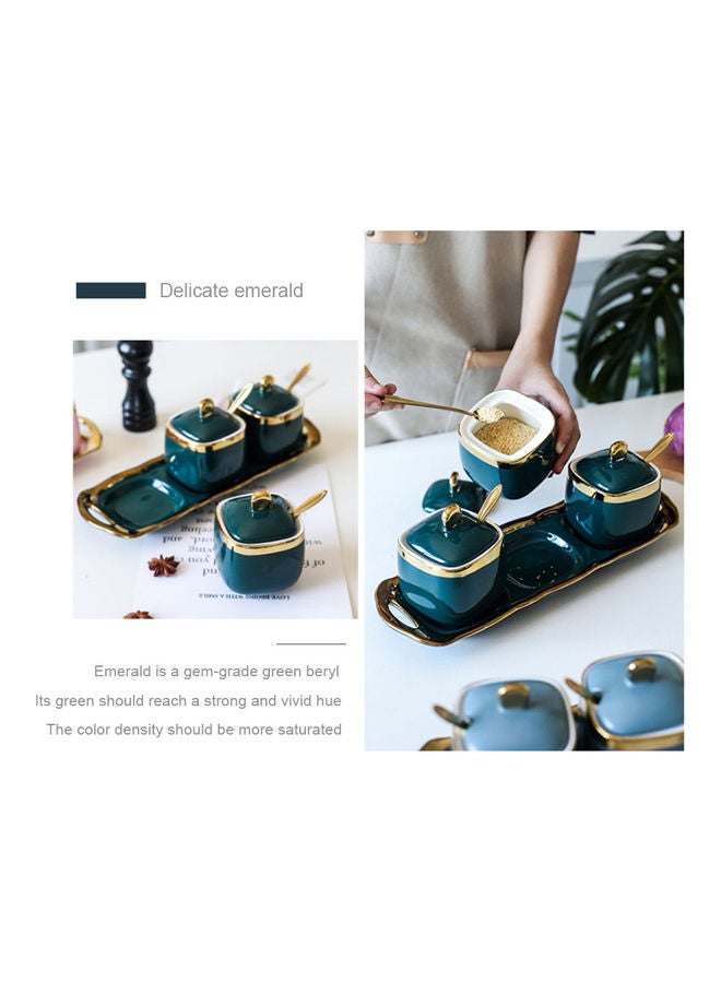 4-Piece Ceramic Spice Jar Set Gold/Green 32.7x11x10cm