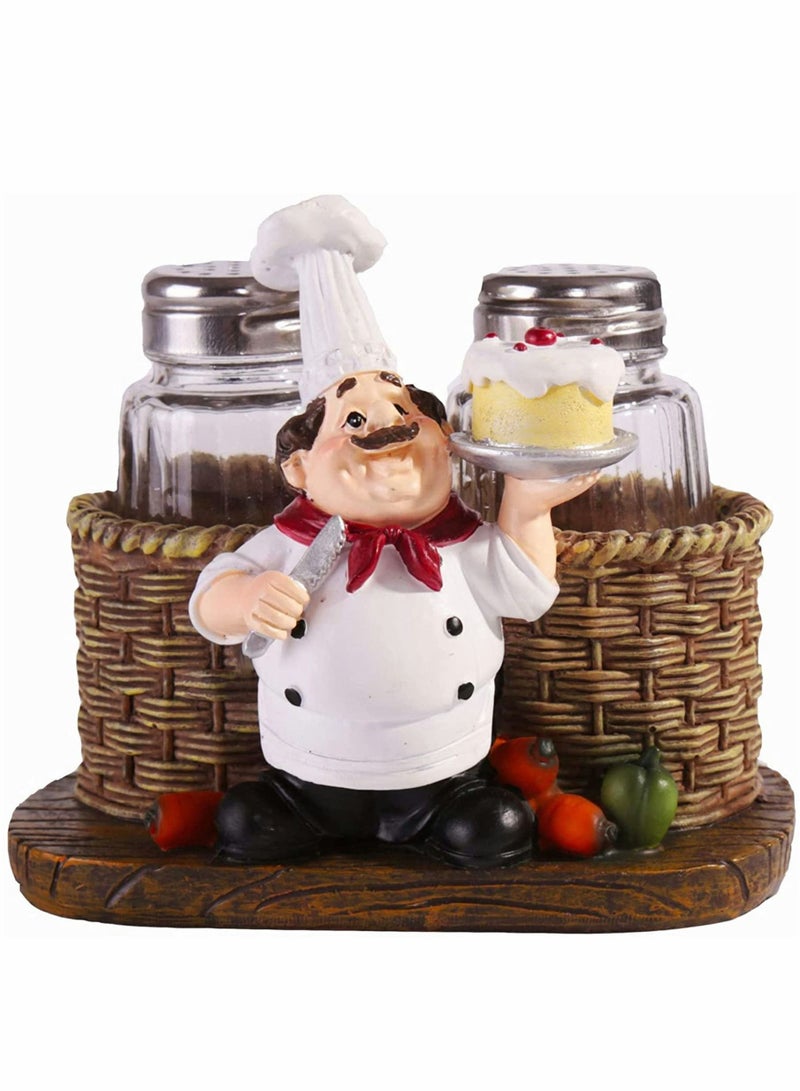 Glass Spice Jars, Salt and Pepper Shakers Set, Chef Statue Decorative Spice Organizer, Home Decor Kitchen Crafts, for Family, Kitchen, Restaurant, Cafe, Bakery, Restaurant Seasoning Jar