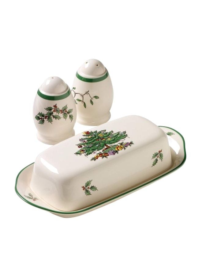 3-Piece Printed Earthenware Hostess Set White/Green/Red