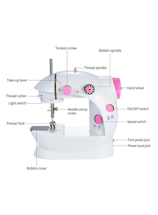 Mini Adjustable 2-Speed Double Thread Electric Sewing Machine E11599UK-A Pink/White/Black