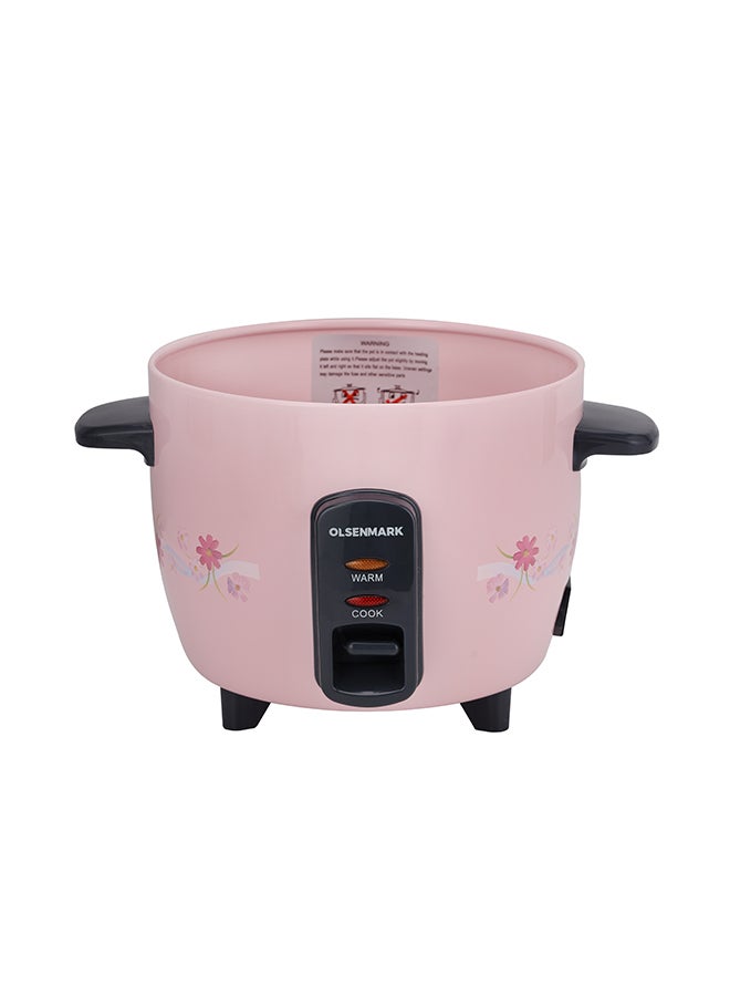 Multifunctional Rice Cooker With Non-Stick Inner Pot With Cool Touch Handle/Includes Cook And Keep Warm Functions, Equipped With Tempered Glass Lid, Rice Spoon, Plastic Inner Steamer And Measuring Cup 0.6 L 350 W OMRC2350H Pink/Silver