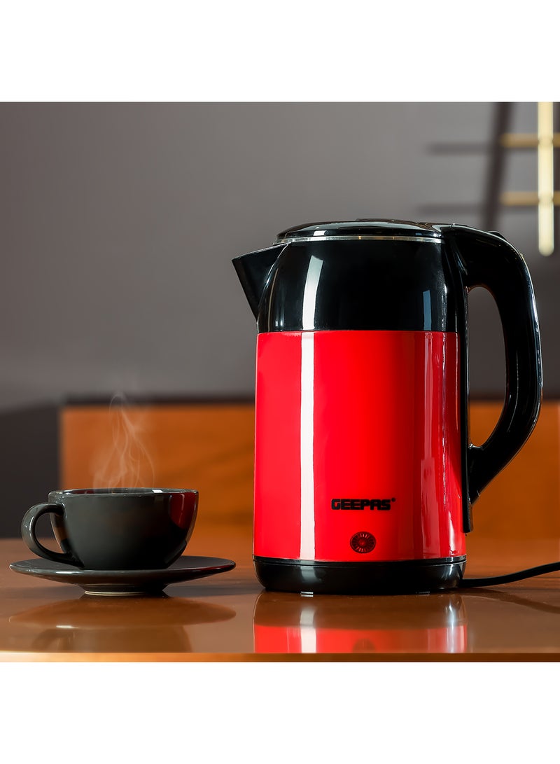 Double Layer Stainless Steel Electric Kettle,  Cordless Jug with Detachable Base, 360° Rotation, Boil-Dry Protection, and Automatic Shut-Off 1.8 L 1500 W GK6138 Red/Black