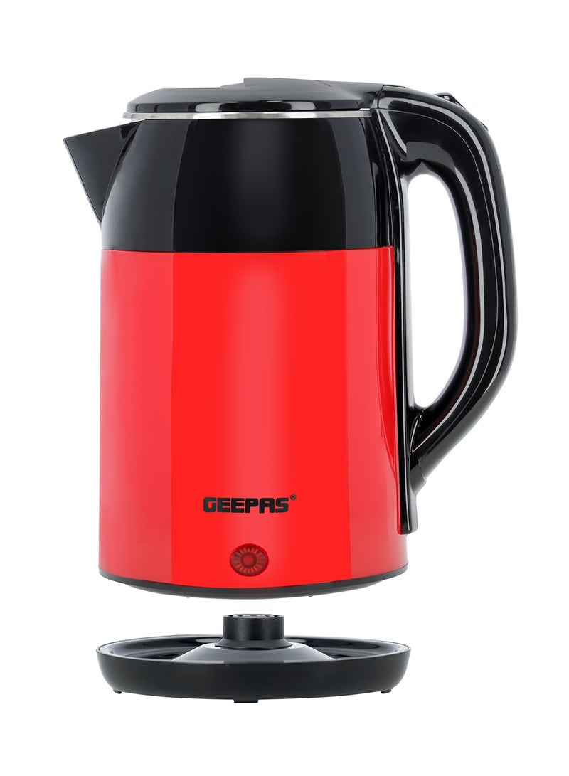 Double Layer Stainless Steel Electric Kettle,  Cordless Jug with Detachable Base, 360° Rotation, Boil-Dry Protection, and Automatic Shut-Off 1.8 L 1500 W GK6138 Red/Black
