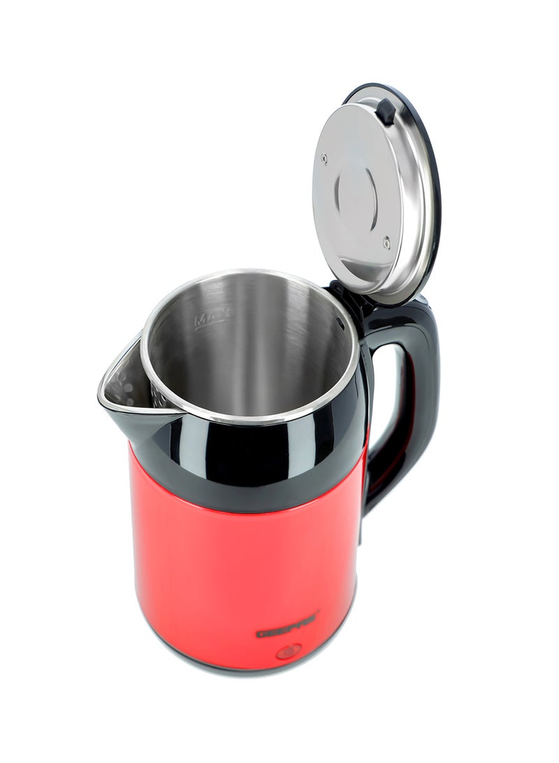 Double Layer Stainless Steel Electric Kettle,  Cordless Jug with Detachable Base, 360° Rotation, Boil-Dry Protection, and Automatic Shut-Off 1.8 L 1500 W GK6138 Red/Black