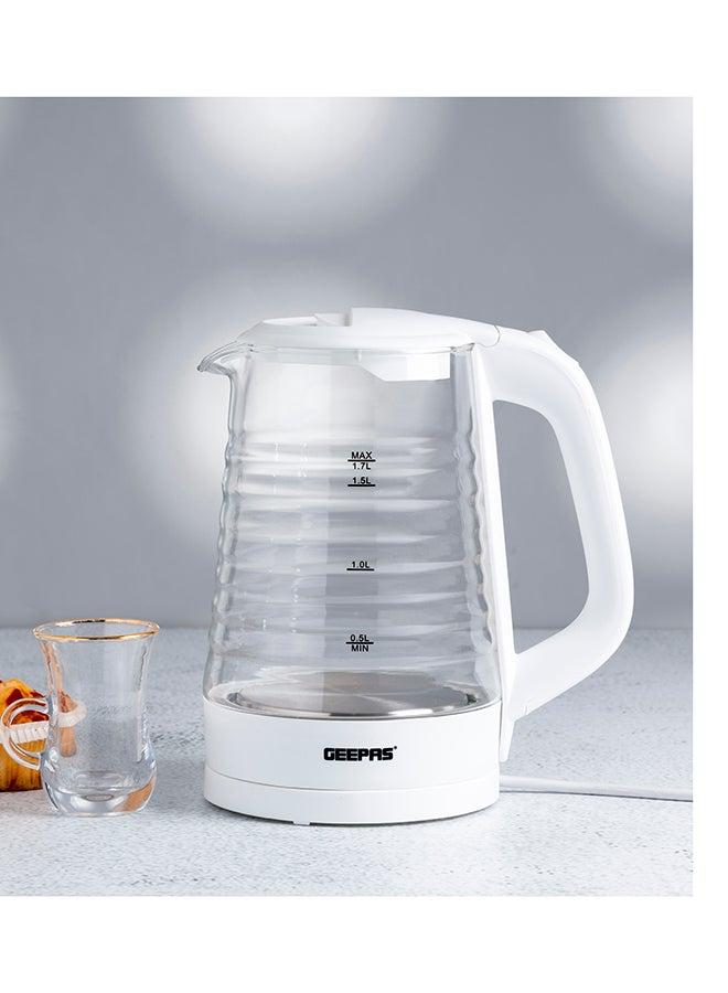 Electric Glass Kettle- 360-Degrees Rotation, Light Indicator and Automatic Cut-Off| Perfect for Boiling Water, Milk, Tea| Transparent Kettle with Volume Marker| Modern Ergonomic Design| 2 Years Warranty 1.7 L 2200 W GK9902N White, Clear