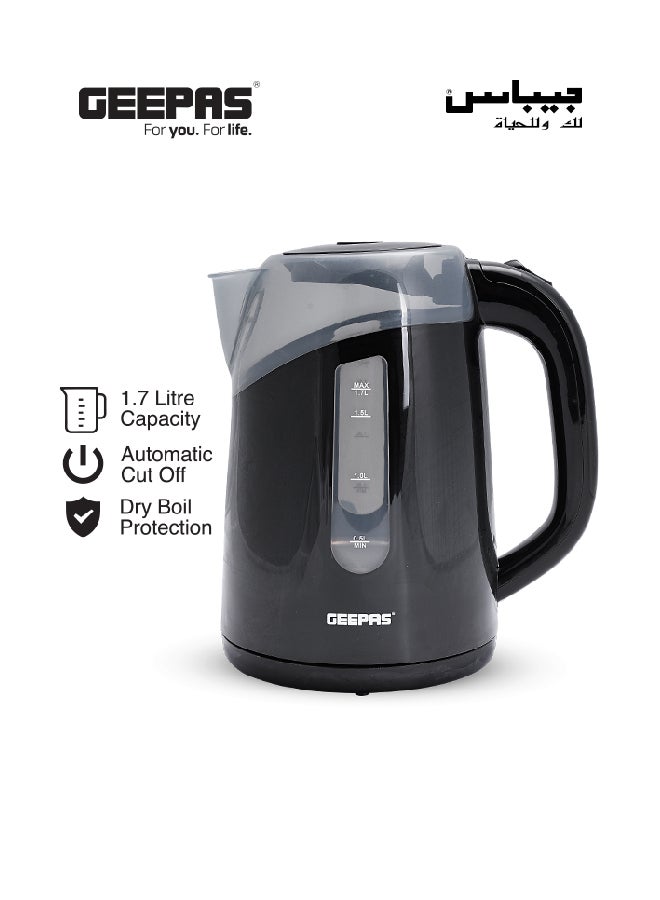 Electric Kettle, Plastic Water Kettle, Boil Dry Protection | Detachable Filter Spout | Automatic Lid Open Function 1.7 L 2200 W GK38027 Black/Clear