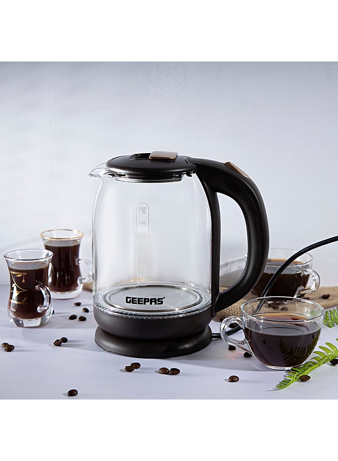 Electric Glass Kettle 1.8L, 360° Rotation Base, Cord Storage, Glass Body Clear Water Label Gauge, Perfect Pour Wide Opening, Safe & Convenient, automatic Shut-Off Function & Boil Dry Protection 1.8 L 1500 W GK9901N Dark Brown/clear