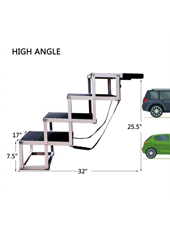 Aluminum Dog Car Stairs, Portable Large Dog Step for High Beds, Trucks, and SUV, Lightweight Folding Pet Ladder Ramp, 4 Steps